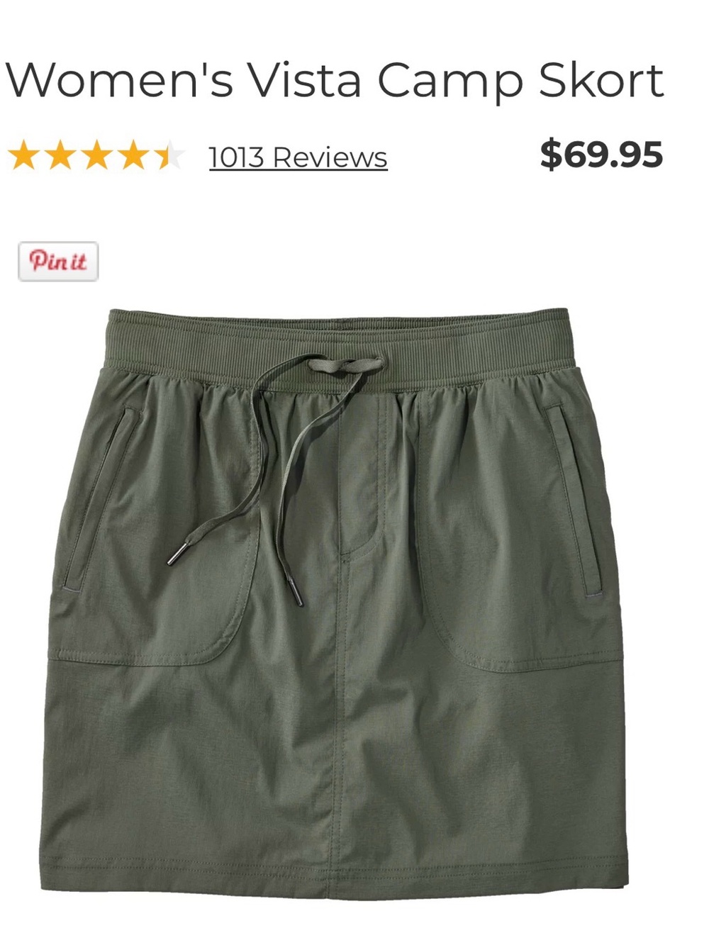 LL Bean Vista Camp Skort in Olive Green Size Medium